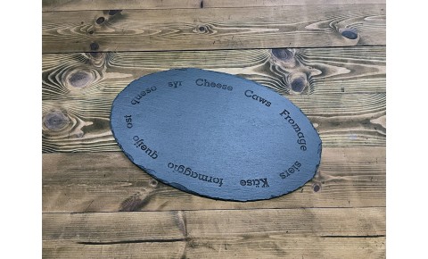 Welsh slate cheese board - oval with the word 'cheese' in ten languages